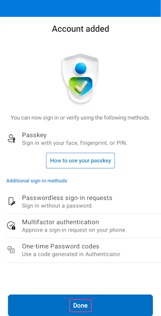 Authenticator showing Passkey as a sign-in method on Android.